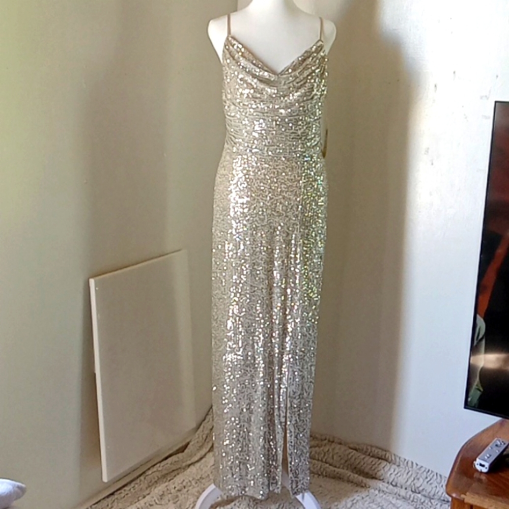 Eliza J Women's Sequins Maxi Dress Size 8 Silver Sleeveless - Picture 7 of 8